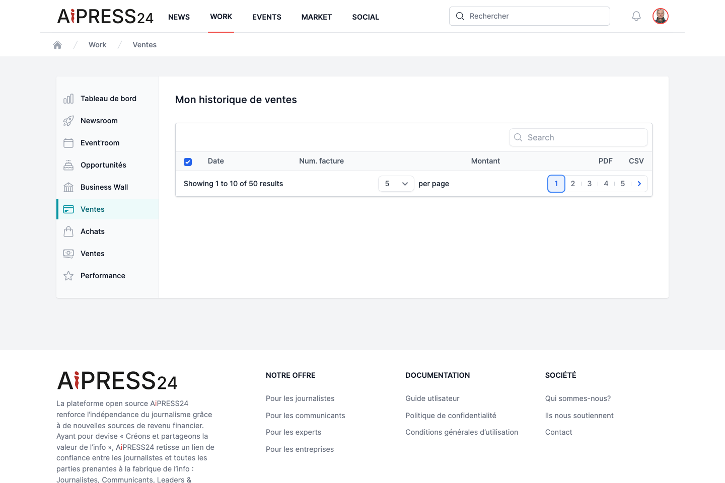 Your invoices in the Invoicing area