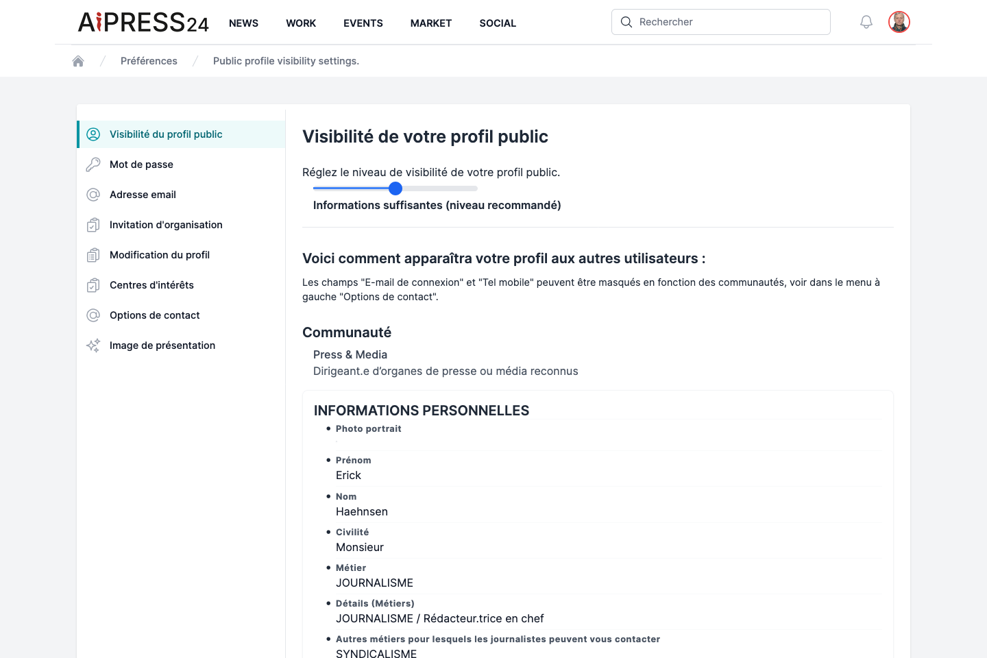 Les préférences du compte